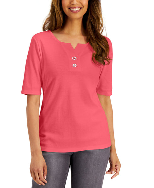 Petite Cotton Henley Top